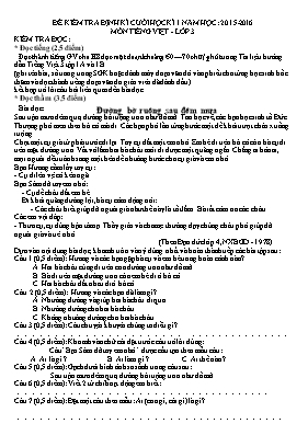 Đề kiểm tra định kì cuối học kì 1 môn Tiếng Việt + Toán Lớp 3 - Năm học 2015-2016